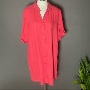 Oversized Mododoc Red Linen Blend Shirt Dress – Button Down fits like a Medium